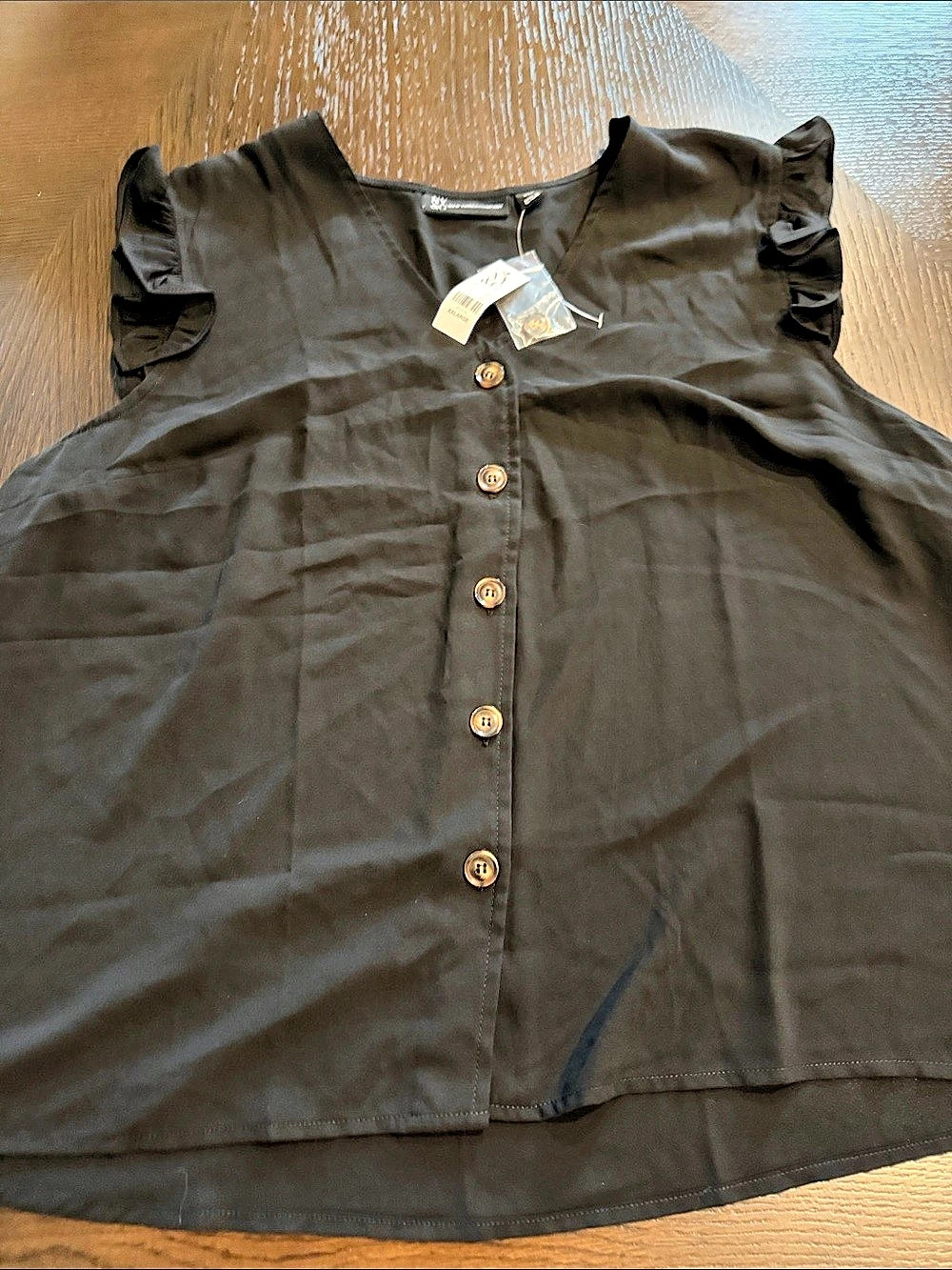 NY&C New York & Company Black Ruffle Sleeve Blouse Size XXL NWT